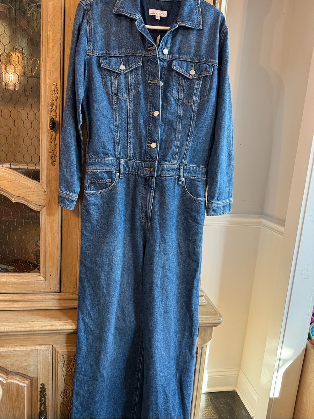 LOFT Denim Jumpsuit Overalls in Medium Blue